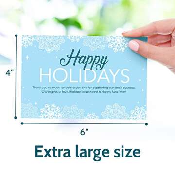 T MARIE 50 4x6” Happy Holidays Thank You Cards For Small Business - Extra Large Bulk Christmas Small Business Postcards To Say Thank You - Package Order Inserts for Holiday and New Years