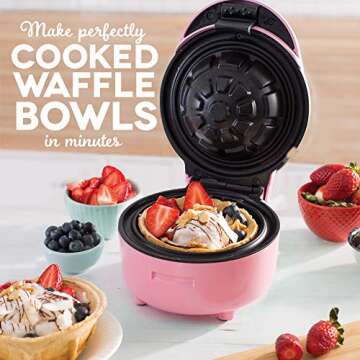 DASH Waffle Bowl Maker: The Waffle Maker Machine for Individual Waffle Bowls, Belgian Waffles, Taco Bowls, Chicken & Waffles, other Sweet or Savory Treats - Pink