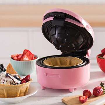 DASH Waffle Bowl Maker: The Waffle Maker Machine for Individual Waffle Bowls, Belgian Waffles, Taco Bowls, Chicken & Waffles, other Sweet or Savory Treats - Pink