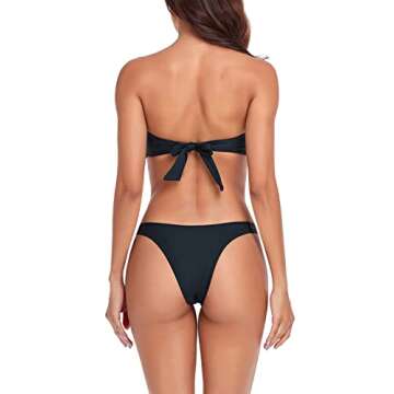 Ocean Blues Women's Black Bandeau Bikini Set Sexy Cheeky Bikini Bottom Two Pieces Swimsuit Size Medium