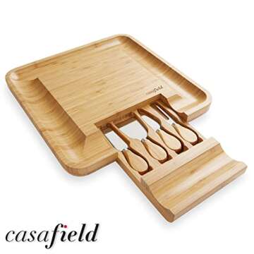 Casafield Bamboo Cheese Board and Knife Gift Set, Wooden Charcuterie Board Meat and Cheese Platter for Entertaining, Housewarming, Birthday, Wedding