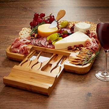 Casafield Bamboo Cheese Board and Knife Gift Set, Wooden Charcuterie Board Meat and Cheese Platter for Entertaining, Housewarming, Birthday, Wedding