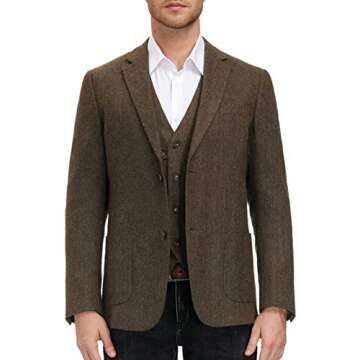 Men's British Tweed Suit Blazer Premium Wool Blend Herringbone Wedding Brown XL