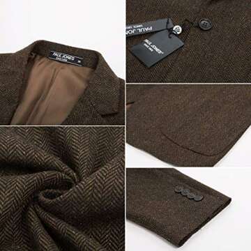 Men's British Tweed Suit Blazer Premium Wool Blend Herringbone Wedding Brown XL