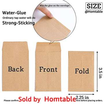 100 Pack Small Coin Envelopes Self-Adhesive Kraft Paper Seed Envelopes Mini Parts Small Items Stamps Storage Packets Envelopes for Garden, Office or Wedding Gift(2.25"×3.5") (100)