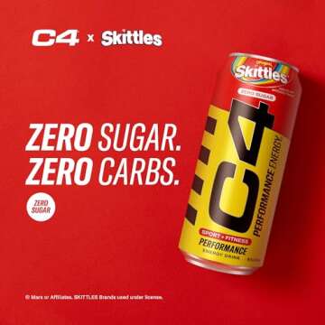 Cellucor C4 Performance Energy Drink | SKITTLES‚Ѣ | Zero Sugar Carbonated Preworkout Energy | 200mg Caffeine with Beta Alanine | 16 Fl Oz (12 Pack)