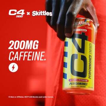 Cellucor C4 Performance Energy Drink | SKITTLES‚Ѣ | Zero Sugar Carbonated Preworkout Energy | 200mg Caffeine with Beta Alanine | 16 Fl Oz (12 Pack)