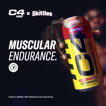 Cellucor C4 Performance Energy Drink | SKITTLES‚Ѣ | Zero Sugar Carbonated Preworkout Energy | 200mg Caffeine with Beta Alanine | 16 Fl Oz (12 Pack)