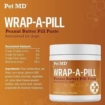 Pet MD Wrap A Pill Peanut Butter Flavored Pill Paste for Dogs - Make a Pocket to Hide Pills and Medication for Pets - 59 Servings