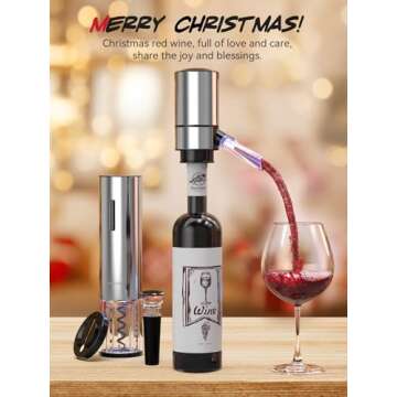 Rechargeable Electric Wine Gift Set - Aerator, Vacuum Stoppers, Foil Cutter and Bottle Opener for Home Bar and Outdoor Parties