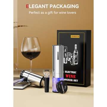 Rechargeable Electric Wine Gift Set - Aerator, Vacuum Stoppers, Foil Cutter and Bottle Opener for Home Bar and Outdoor Parties