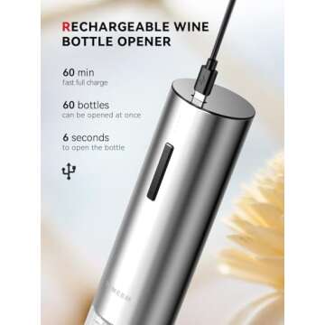 Rechargeable Electric Wine Gift Set - Aerator, Vacuum Stoppers, Foil Cutter and Bottle Opener for Home Bar and Outdoor Parties