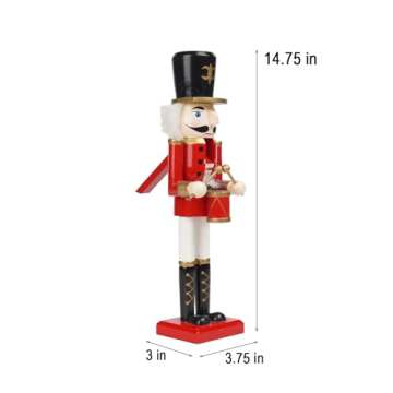 Christmas Nutcracker Soldier Figurine Decorations - 14.75H in Nutcracker Christmas Decor Traditional Soldiers Wooden Red Nutcracker Xmas Festive Gifts Farmhouse Décor for Fireplace Newman House Studio