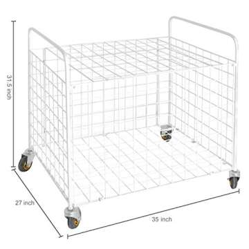 MyGift Professional Gym White Metal Multi Sports Ball Storage Cart with Jumbo Industrial Wheels, Commercial Grade Portable Equipment Locker Cage for Basketball, Football, Soccer, Volleyball