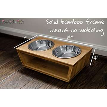 4" Tall Elevated Dog Bowls for Small Dogs, Elevated Cat Bowls. Dog Bowl Stand, Cat Food Bowl, Raised Cat Bowl, Cat Bowls Elevated, Dog and Cat Food and Water Bowl Set by Pawfect Pets (Bamboo)