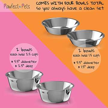 4" Tall Elevated Dog Bowls for Small Dogs, Elevated Cat Bowls. Dog Bowl Stand, Cat Food Bowl, Raised Cat Bowl, Cat Bowls Elevated, Dog and Cat Food and Water Bowl Set by Pawfect Pets (Bamboo)