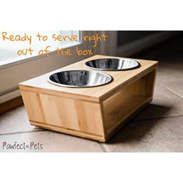 4" Tall Elevated Dog Bowls for Small Dogs, Elevated Cat Bowls. Dog Bowl Stand, Cat Food Bowl, Raised Cat Bowl, Cat Bowls Elevated, Dog and Cat Food and Water Bowl Set by Pawfect Pets (Bamboo)