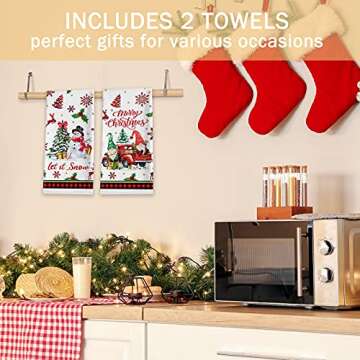 Christmas Kitchen Towels Christmas Hand Towels Bathroom, Merry Christmas Tree Snowman Kitchen Towels 18”x28”, Gnomes Red Buffalo Plaid Truck Holiday Dish Tea Towel Housewarming Gifts Sets of 2