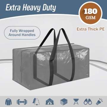 6 Pack Extra Heavy Duty Large Moving Bags with Strong Zipper & Comfortable Handles, Sturdy & Durable Clothes Storage Bags Totes Bins, Blue Packing Bags Moving Boxes College Moving Supplies, Black