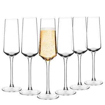 Hand Blown Crystal Champagne Flutes Champagne Glasses Set of 6 Elegant Flutes 100％Lead Free Quality Sparkling Wine Stemware Set Dishwasher Safe Gift for Wedding, Anniversary, Christmas - 8oz Clear…