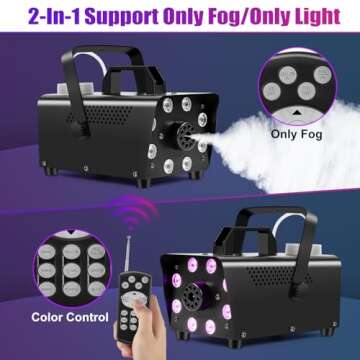 Ikitneo Fog Machine, Smoke Machine with 13 Colorful LED Lights Effect, 500W and 2000CFM Fog with Wireless Remote Control, Indoor Outdoor Fog Machine for Halloween, Party, Wedding, DJ Stage