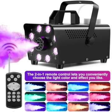 Ikitneo Fog Machine, Smoke Machine with 13 Colorful LED Lights Effect, 500W and 2000CFM Fog with Wireless Remote Control, Indoor Outdoor Fog Machine for Halloween, Party, Wedding, DJ Stage