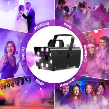 Ikitneo Fog Machine, Smoke Machine with 13 Colorful LED Lights Effect, 500W and 2000CFM Fog with Wireless Remote Control, Indoor Outdoor Fog Machine for Halloween, Party, Wedding, DJ Stage