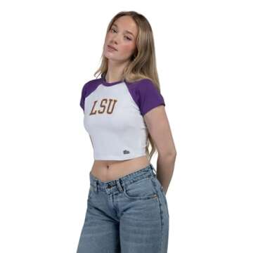 Hype & Vice Homerun Tee for Women (X-Small) - Louisiana State University Tank Top for Women, Crop T-Shirt, College Shirts for Game Days - Purple