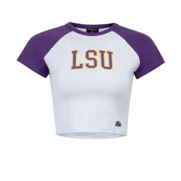 Hype & Vice Homerun Tee for Women (X-Small) - Louisiana State University Tank Top for Women, Crop T-Shirt, College Shirts for Game Days - Purple