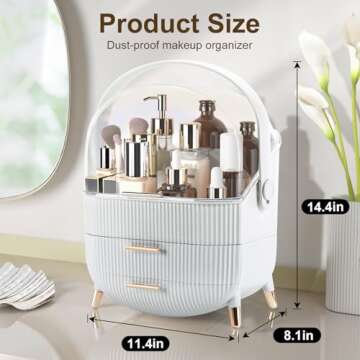 Makeup Organizer for Vanity, Make up Organizers and Storage, Cosmetics Skincare Organizers with Lid and Drawers, Cosmetic Display Cases for Countertop, Bathroom, Dresser, Ideal Gifts for Women(White)