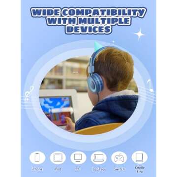 SIMJAR Cat Ear Kids Headphones for School, Wired Boys/Girls Foldable Headphones with Adjustable Headband, 3.5 MM Jack for Online Learning/Travel/Tablet/iPad/Computer