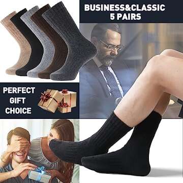 EBMORE Merino Wool Socks for Men Winter Thermal Warm Thick Hiking Boot Heavy Valentines Day Gifts for Him Stocking Stuffers Soft Cozy Socks for Cold Weather 5 Pack(Solid Colors(5pairs))