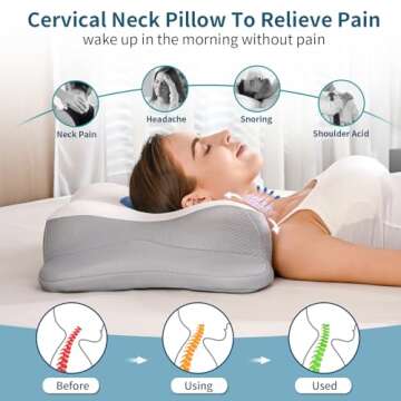 Cervical Neck Pillow - Contour Bed Pillow for Neck Pain Relief, Ergonomic Orthopedic Side Sleeper Pillow for Sleeping, Cooling Memory Foam Pillows for Back & Stomach Sleepers with Pillowcase