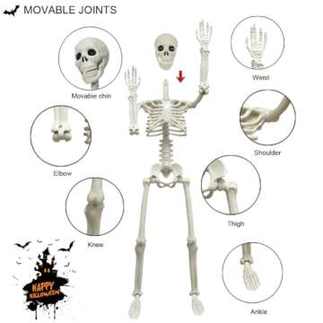 2PACK Plastic Posable Halloween Skeleton Decorations, 3FT Poseable Skeleton Full Body with Movable Joints for Halloween Indoor/Outdoor Haunted Houses, Lawn, Graveyard Decor