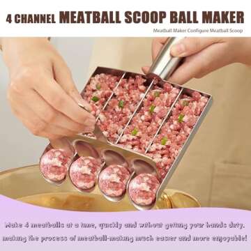 Meatball Maker Tool, 304 Stainless Steel Kitchen Manual Non Stick Meatball Maker, Portable Meatball Spoon Ball Maker Kitchen Restaurant Must Have Meatball Making Set，Home Cooking Tools (4-channel)