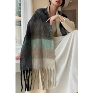 Wander Agio Winter Women Warm Scarf Long Shawl Large Scarves Cold Weather Thick Blanket Scarfs Colorful Plaid Beige Green Black 34