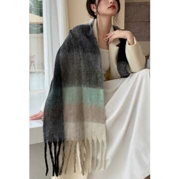 Wander Agio Winter Women Warm Scarf Long Shawl Large Scarves Cold Weather Thick Blanket Scarfs Colorful Plaid Beige Green Black 34