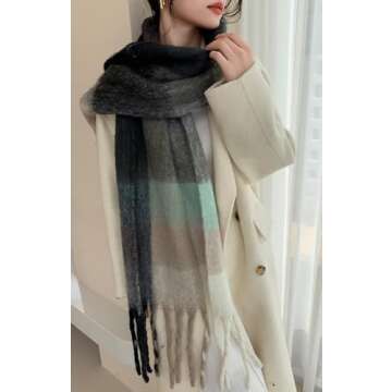 Wander Agio Winter Women Warm Scarf Long Shawl Large Scarves Cold Weather Thick Blanket Scarfs Colorful Plaid Beige Green Black 34