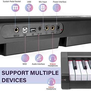 Kmise Piano Keyboard 88 Key Full Size Semi Weighted Electronic Digital Piano with Music Stand,Power Supply,Sustain Pedal,Bluetooth,MIDI,for Beginner Professional at Home/Stage