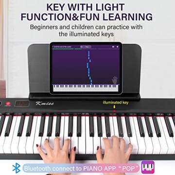 Kmise Piano Keyboard 88 Key Full Size Semi Weighted Electronic Digital Piano with Music Stand,Power Supply,Sustain Pedal,Bluetooth,MIDI,for Beginner Professional at Home/Stage