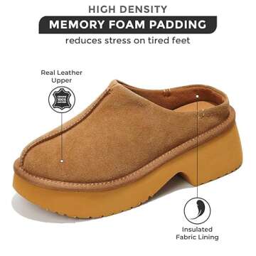 Project Cloud Clogs for Women - Memory Foam Genuine Suede Slip on Clogs, Non-Slip Sole Women's Mules & Clogs - Slip-on Womens Shoes & Womens Clogs - Comfy Mules for Women 2024 (Johnna, Chestnut, 8.5)