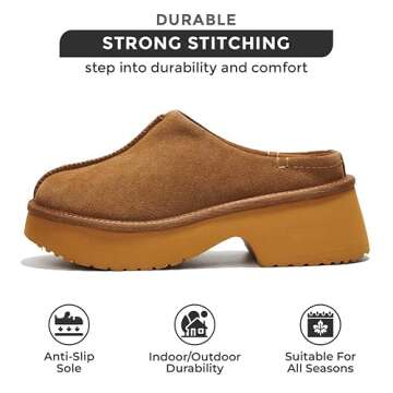 Project Cloud Clogs for Women - Memory Foam Genuine Suede Slip on Clogs, Non-Slip Sole Women's Mules & Clogs - Slip-on Womens Shoes & Womens Clogs - Comfy Mules for Women 2024 (Johnna, Chestnut, 8.5)