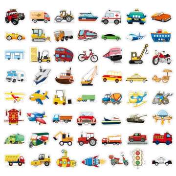 Leisitator 100 PCS Transportation Vehicle Truck Stickers for Kids Boys Girls - Waterproof Vinyl Sticker Decal for Water Bottle, Laptop, Scrapbooking, Skateboard, Luggage, Reward Supplies for Students