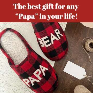 Dearfoams Mens Gifts For Dad Funny Fathers Day Papa Bear Slipper, Buffalo Plaid, 13-14 US