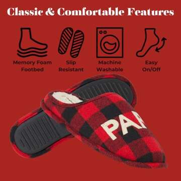 Dearfoams Mens Gifts For Dad Funny Fathers Day Papa Bear Slipper, Buffalo Plaid, 13-14 US