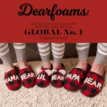 Dearfoams Mens Gifts For Dad Funny Fathers Day Papa Bear Slipper, Buffalo Plaid, 13-14 US