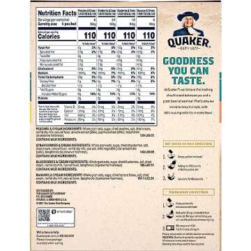 Quaker Instant Oatmeal Fruit & Cream Variety Pack, Single Serve Packets, (44 Pack)