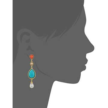 Ben-Amun Jewelry Santorini Turquoise Coral Stone Gold Post Drop Earrings