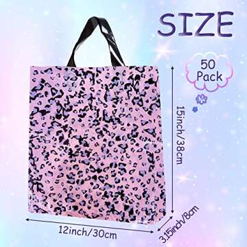 Leopard Print Merchandise Bags, 50 Pack Extra Thick Bulk Shopping Bags 12 X 15 Inches Plastic Boutique Bags with Loop Handle for Small Business Retail Gift Bags Customers Parties Favors Goodies