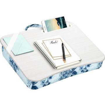 LapGear Designer Lap Desk with Phone Holder and Device Ledge - Blue Blossoms - Fits up to 15.6 Inch Laptops - Style No. 45433